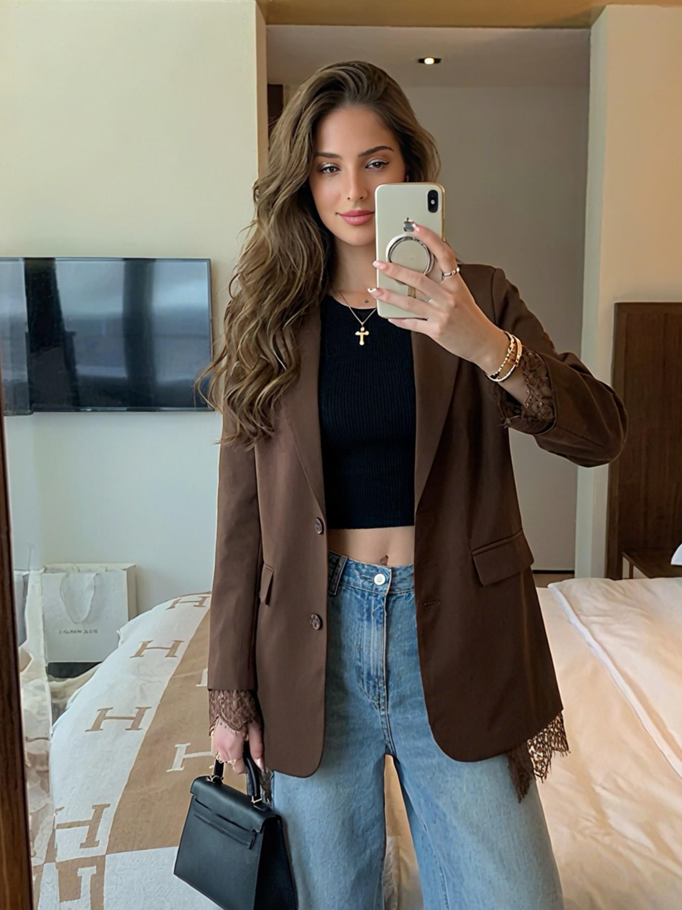 Women's Lace Patchwork Suit Jacket, Spring 2026 New Luxury Loose Fit Blazer, High-End Casual Fashion Outerwear