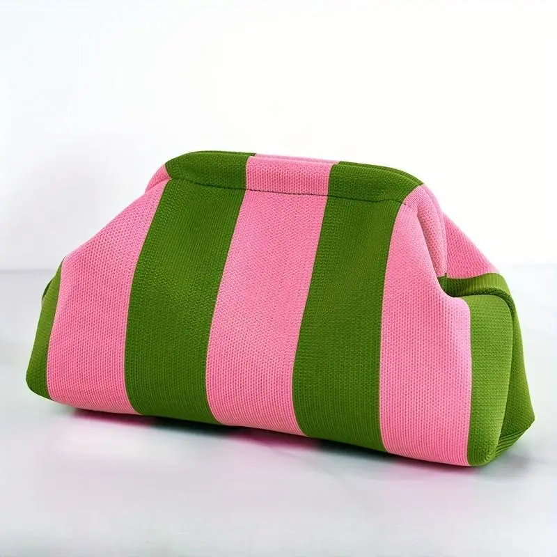 Women's Striped Knit Cute Bag, Large Capacity, Foldable Design, Perfect for Beach, Travel, and Daily Use, Vacation Accessory, Commuter Purse, Fashionable Patterned Bag, Trendy Versatile Bag, Casual Trendy Bag, Fashionable Bags