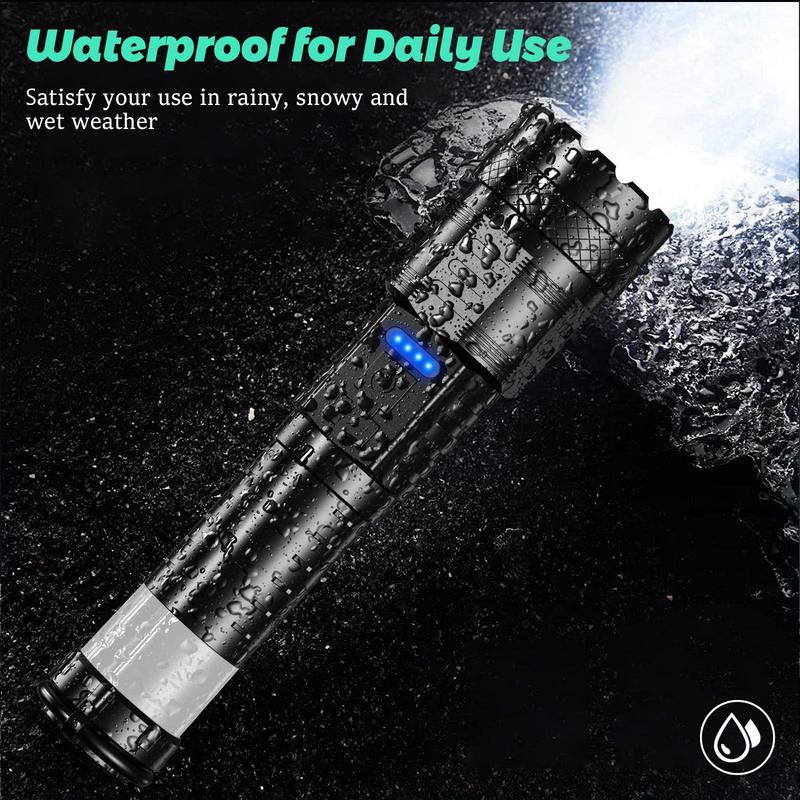 【Valentine's Day gift】 Lighting More 1Mile, Lasts 8 Hours, Emergency Lighting White Flashlight with Red & Blue Alarm Lights, Waterproof Rechargeable Flashlight, for Mountain Climbing Outdoor Night Road Garden Lighting