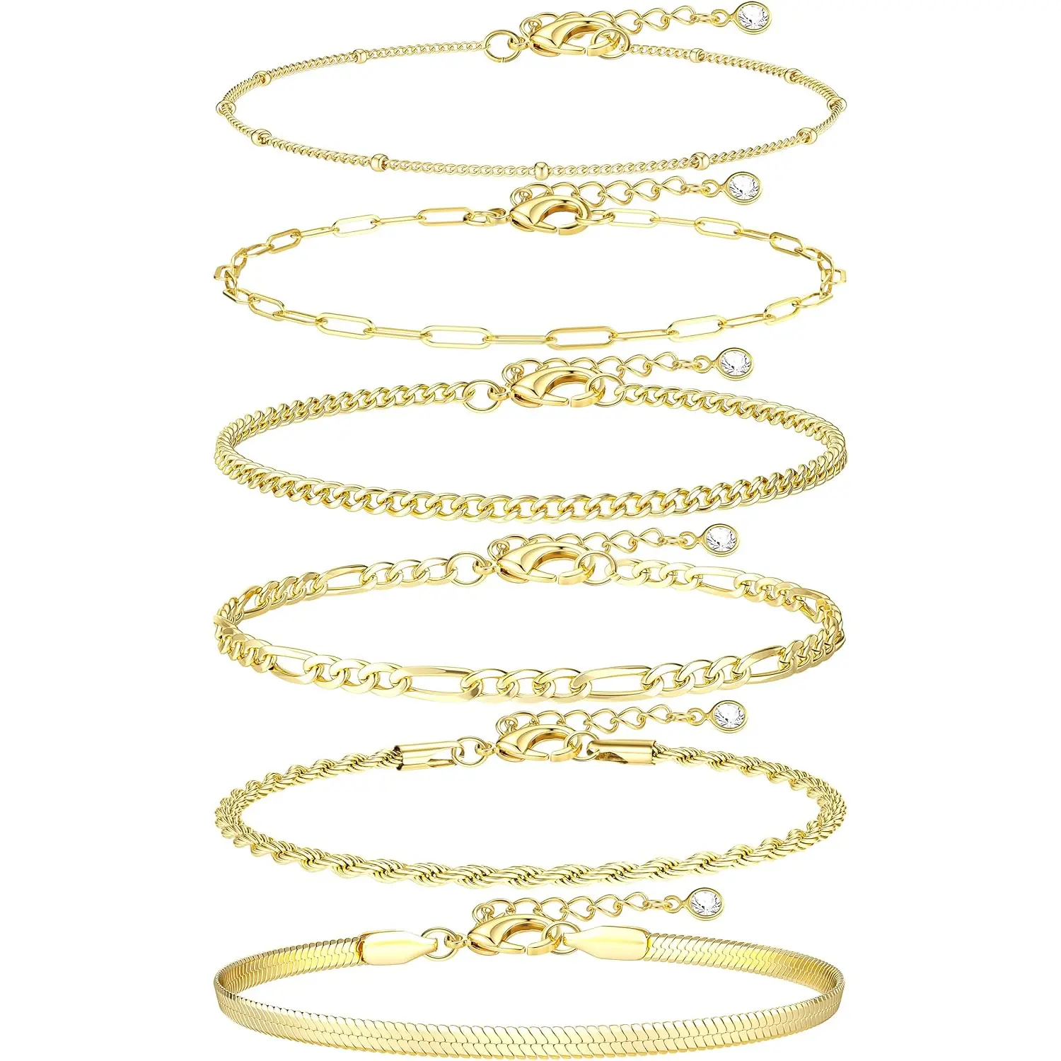 FIASASO Ankle Bracelets for Women Waterproof 14K Plated Gold Anklets Set |   Non Tarnish Stainless Steel, Plus Size Adjustable 8-12 Inch, Hypoallergenic Layered Cuban Link Chain Summer Foot Jewelry Gift