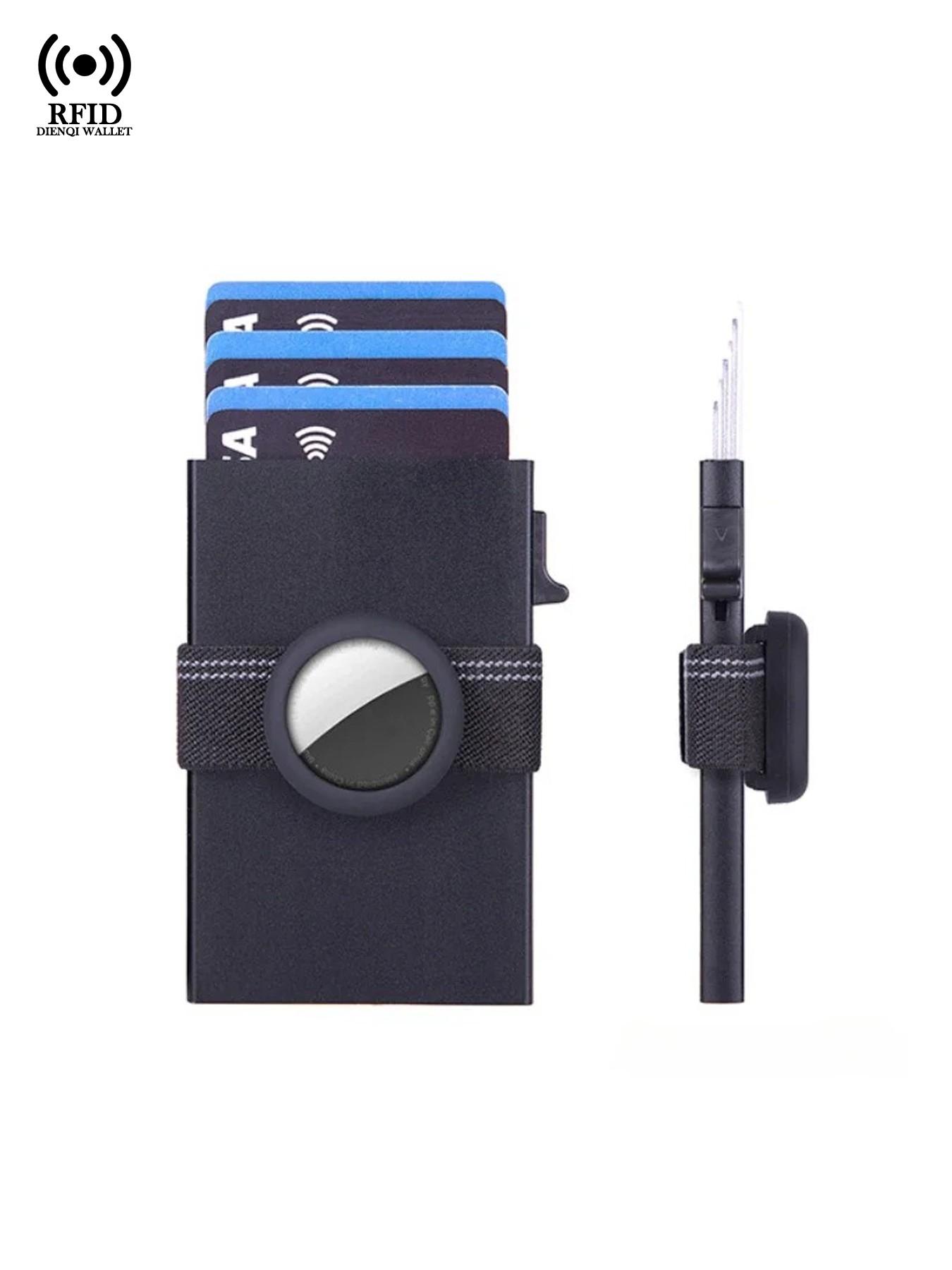 Airtag Credit Card Holder Rfid Blocking Slim Thin Minimalist Wallet with Cash Band Pop Up Aluminium Air Tag Wallets Mens,Gift for Male Women,Daily Use,Purses