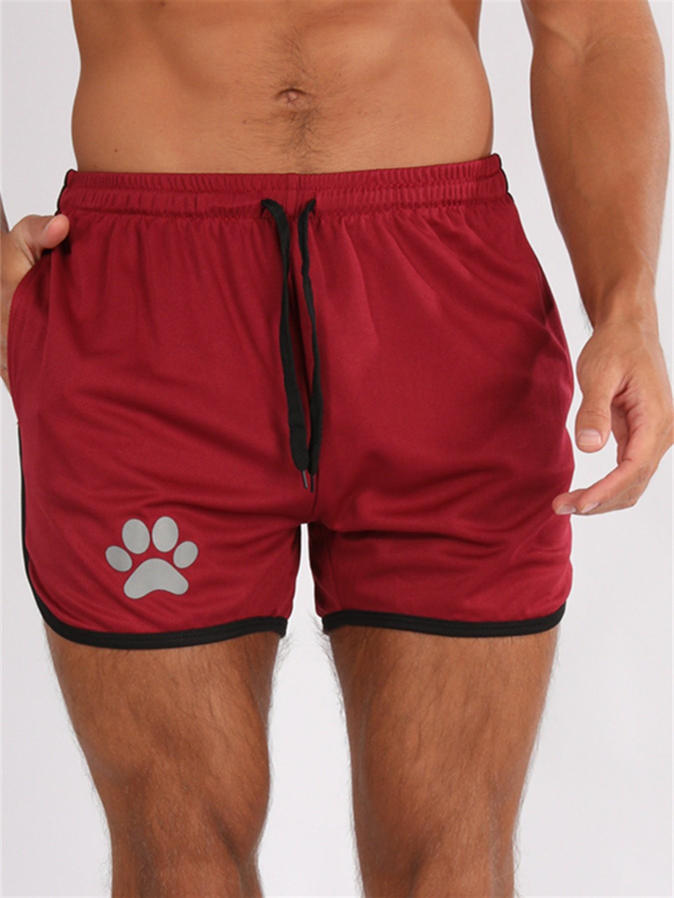 Men's Summer Running Shorts, Breathable Gym Sports Pants with Pockets, Outdoor Training Casual Daily Wear, Bear Print Three-Quarter Length