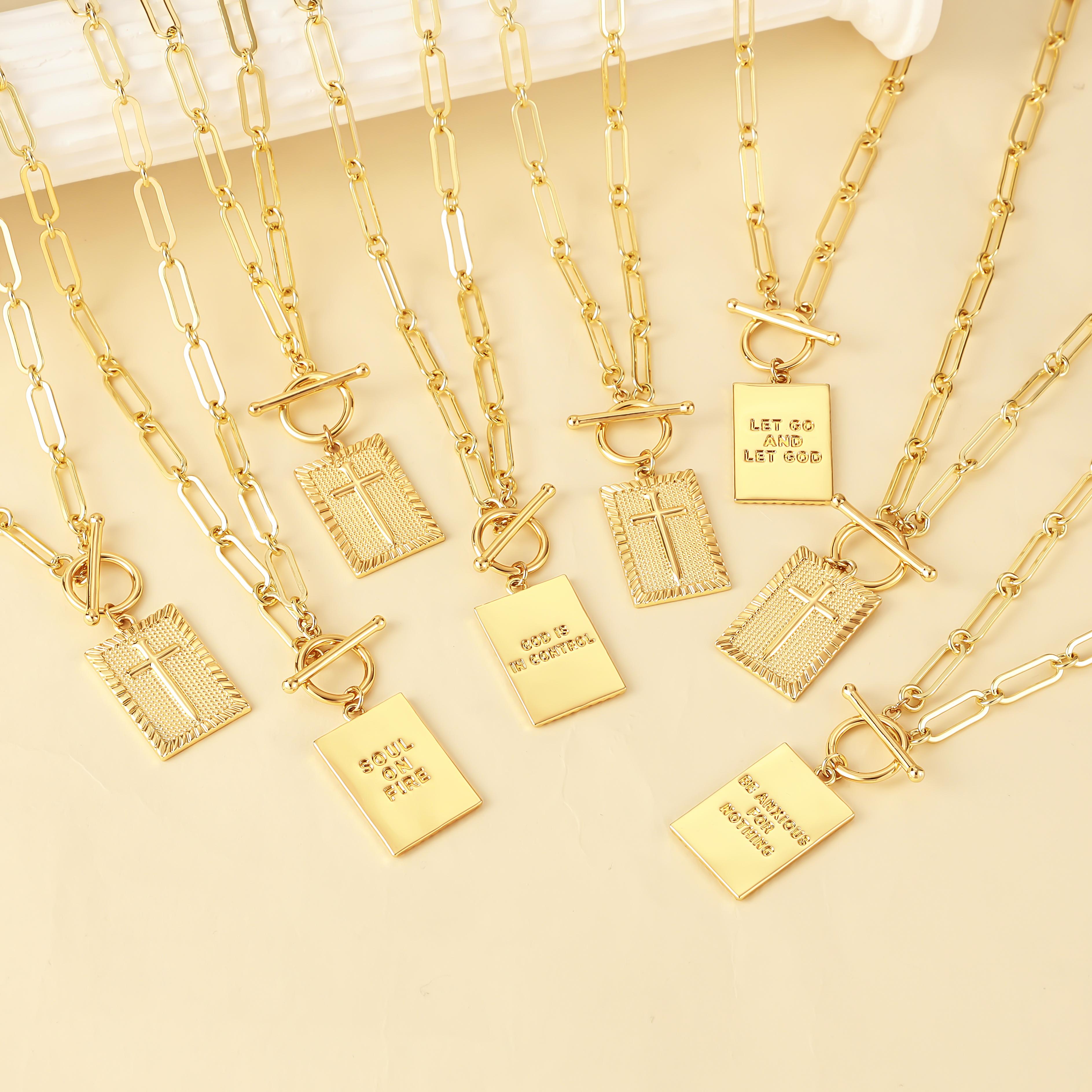 Tewiky&Loyalove&Tewiky Charm Outdoorfun Cross Choker Necklace for Women Gold Layered Chunky Paperclip Chain with Jesus Blessing Engraving Hip Hop Jewelry Unisex Easter Jewelry Gift