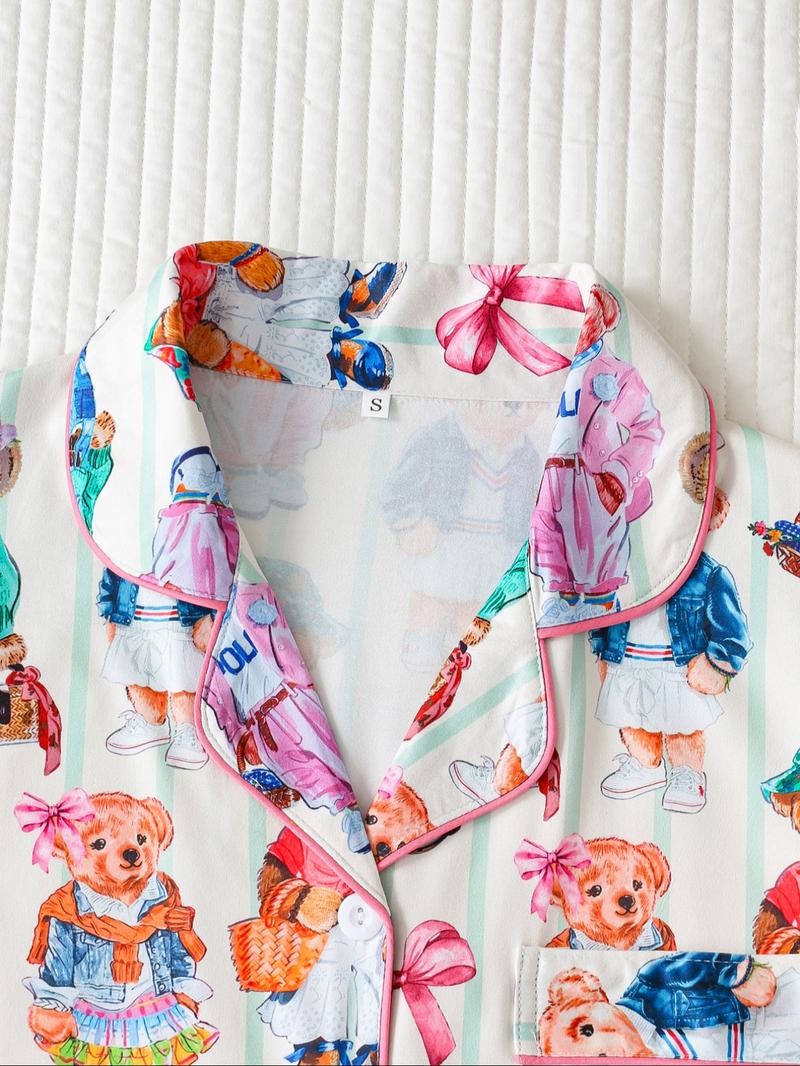 Elegant Women's Spring Autumn Pajama Set, Heart Pattern Long Sleeve Top  & Soft Comfortable Pants, Perfect for Home Wear