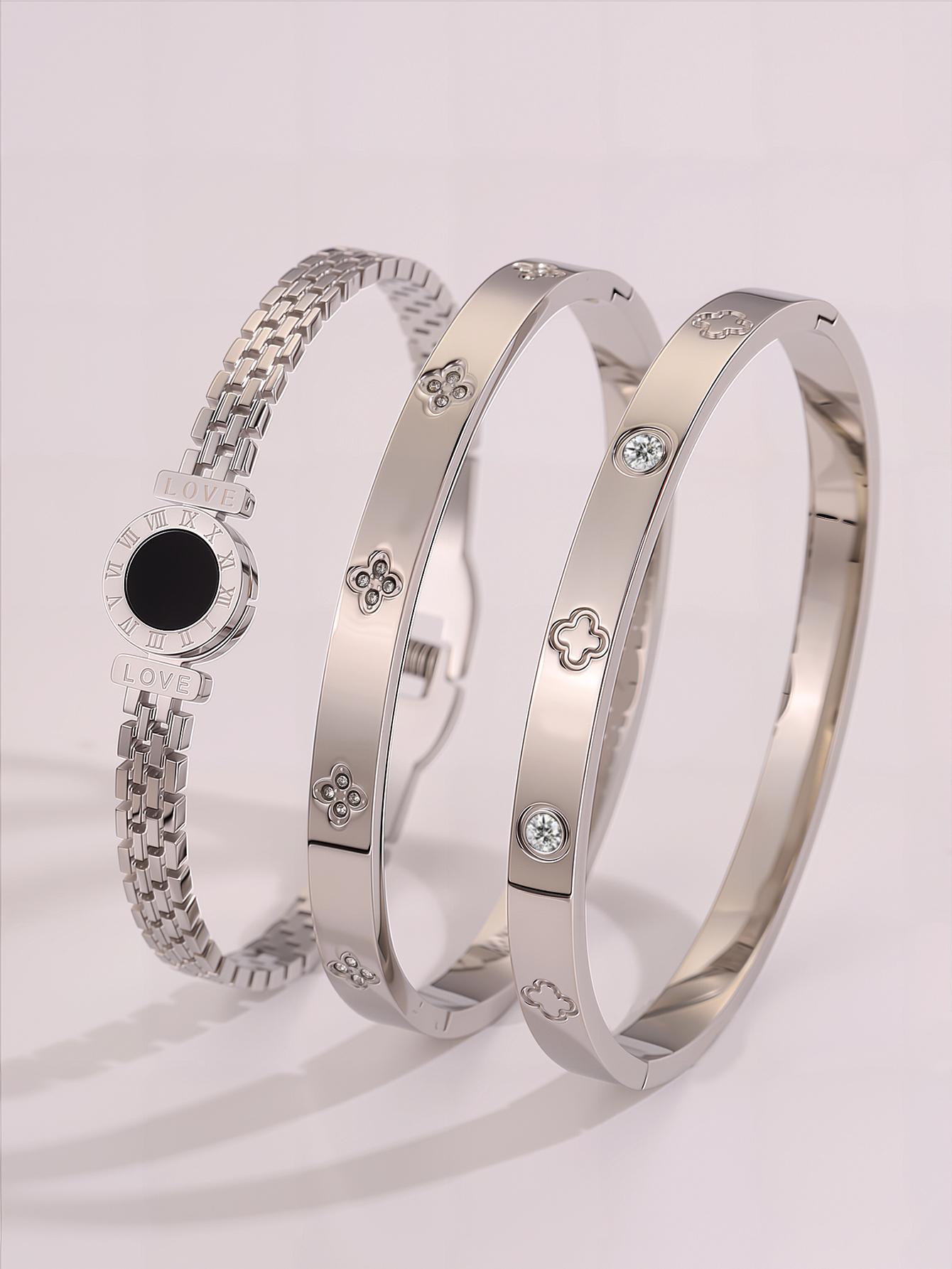 French Luxury Classic Bracelet Set, Stainless Steel Fashion Accessory, Perfect Birthday Gift & Vacation Wear, Casual Style