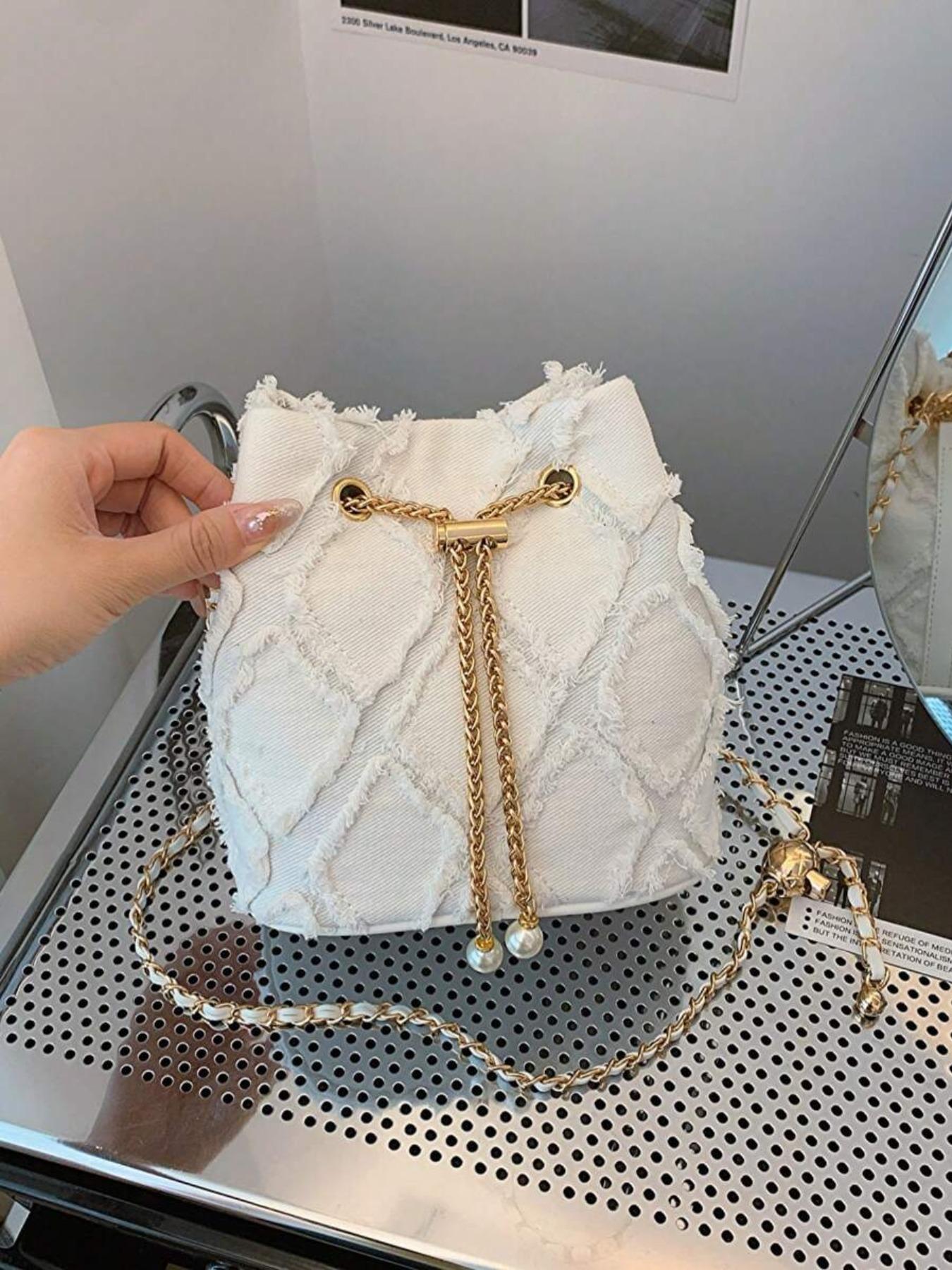 Women's Elegant Faux Pearl Decorated Crossbody Bag, Exquisite Trendy Metal Drawstring Crossbody Bag, Fashionable Bag for Daily Use, Crossbody Shoulder Purses
