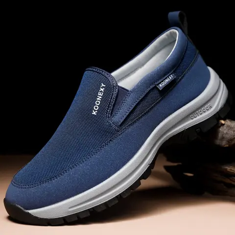 Men's Comfortable Anti-Slip Loafers, Breathable Knit Slip-On Thick Sole Lightweight Casual Active Walking Shoes, All-Season Outdoor Activities, Footwear, Slip On Style #GLOBAL PICKS