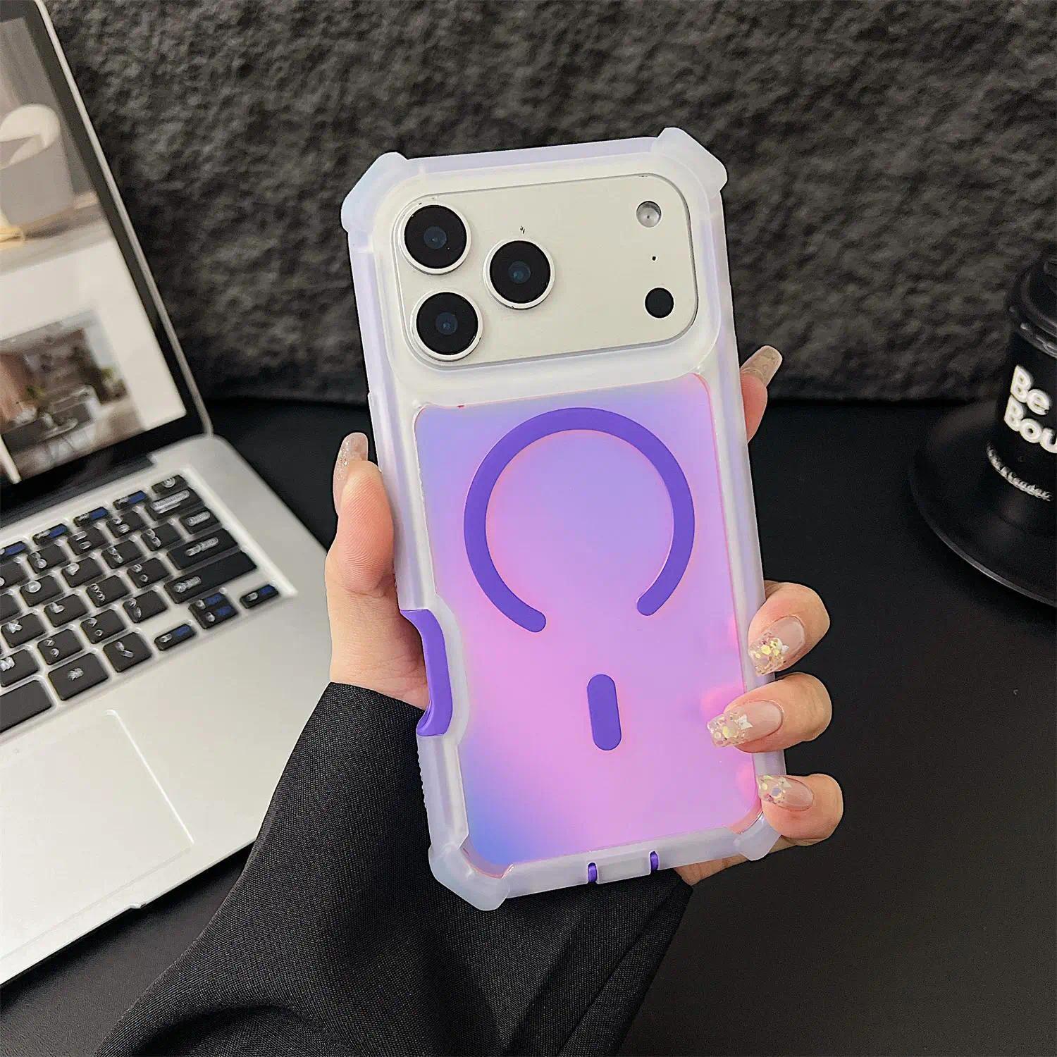 Compatible with iPhone 17 Pro Max/ 16/15 /14/13 /12 Shockproof color-changing magnetic smartphone case, transparent phone case, phone accessory -HNTK01