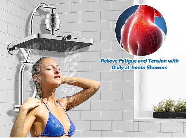 Hibbent 5-spray Dual Filtered Rainfall Shower Head Combo, High Pressure 13'' Showerhead with 10 Spray Mode Handheld, Easy Reach 4-way Diverter Shower Arm with Pause Mode, 71'' Hose and Holder, Chrome