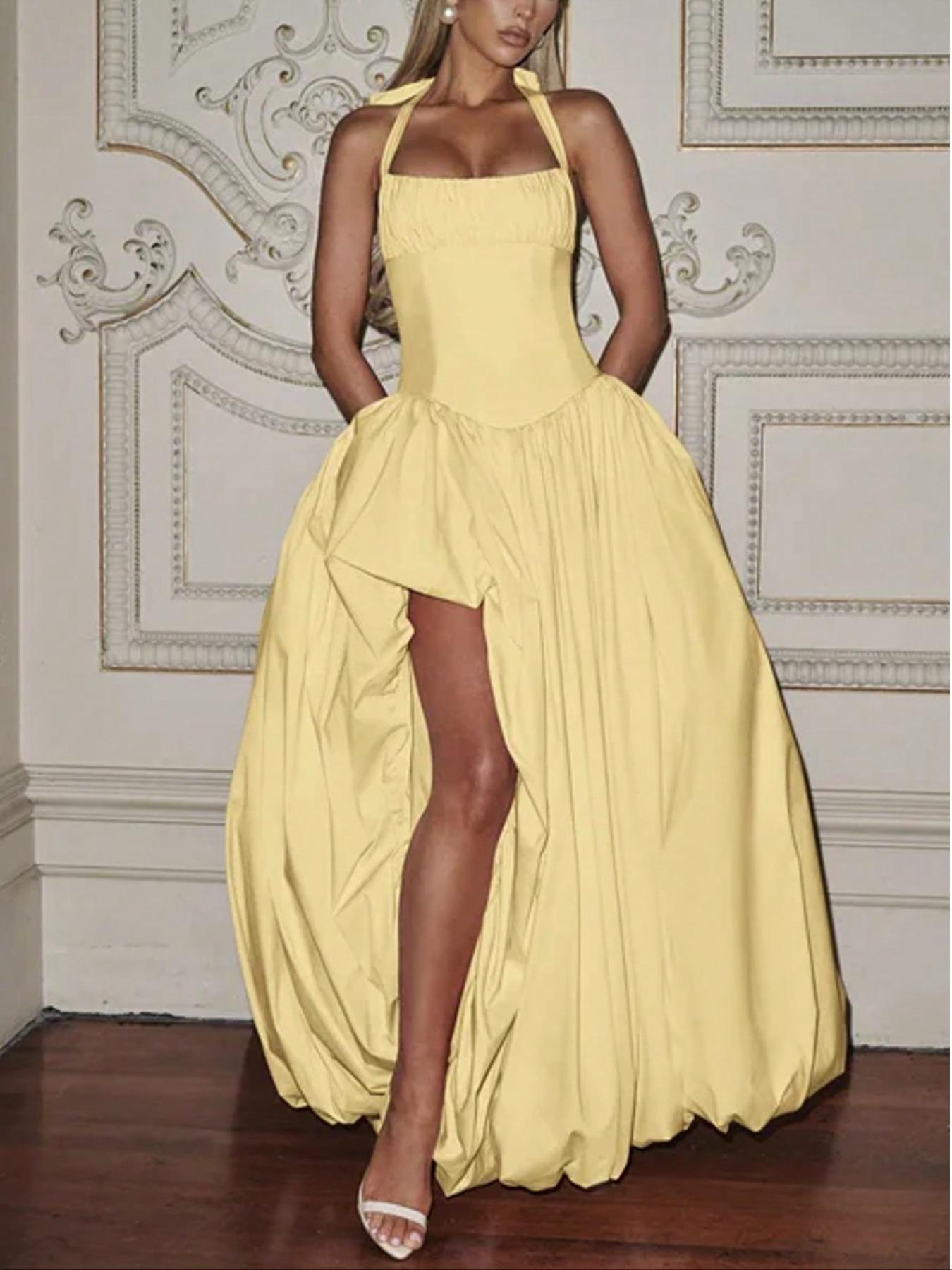 Sweet One-Shoulder Backless Dress, Halter Neck, Slim-Fitting Design, Irregular Hemline, Perfect for Casual & Party Wear, Women's Fashion