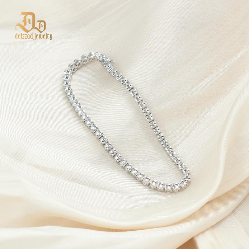 Delzzad 2mm Bubble Tennis Bracelet VVS D Color S925 Sterling Silver Synthetic Moissanite Tennis Bracelet Chain for Women Men With Giftbox Christmas Gift