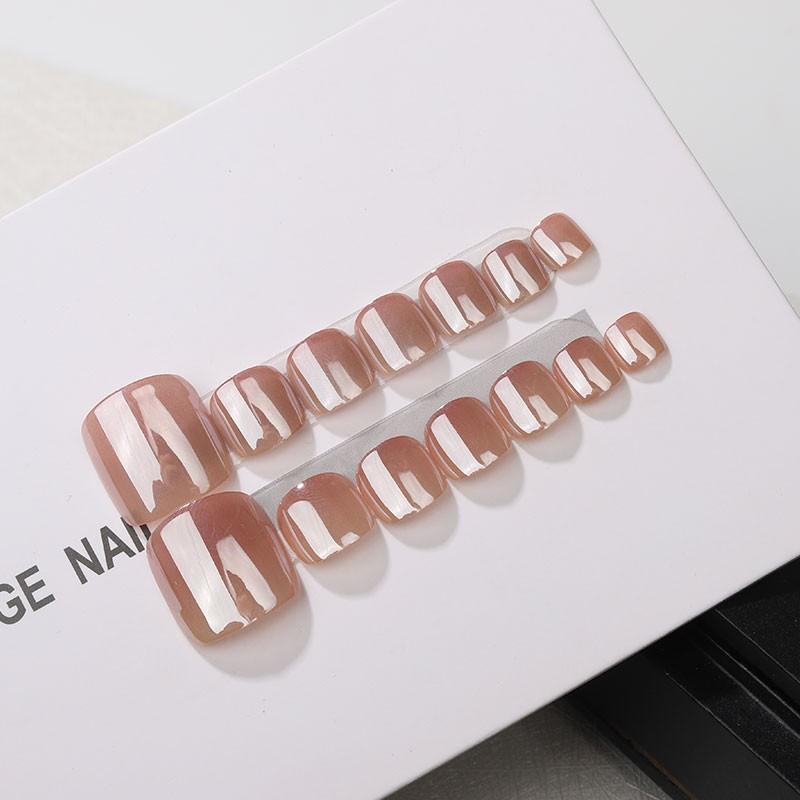 14-Piece Gradient Nude Toe Nails, S/m/l Sizes, Includes Jelly Glue & File, Removable Square Nail Art Stickers, Perfect for Festivals