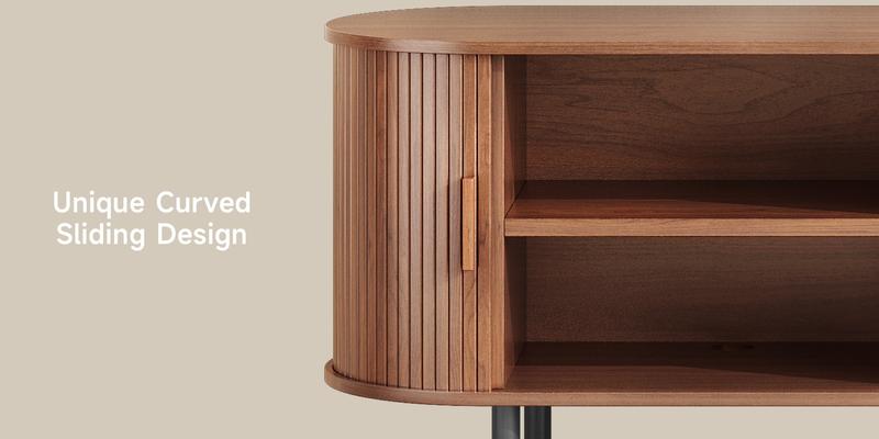 【Sliding Doors Design】ONBRILL 55"/63" Gorgeous Fluted TV Stand for TVs up to 60/70 Inch, Modern Entertainment Center with Power Outlet & Adjustable Shelves Storage for Living Room, Media Console,Bedroom Furniture,Christmas Gift【HolidayHaul】