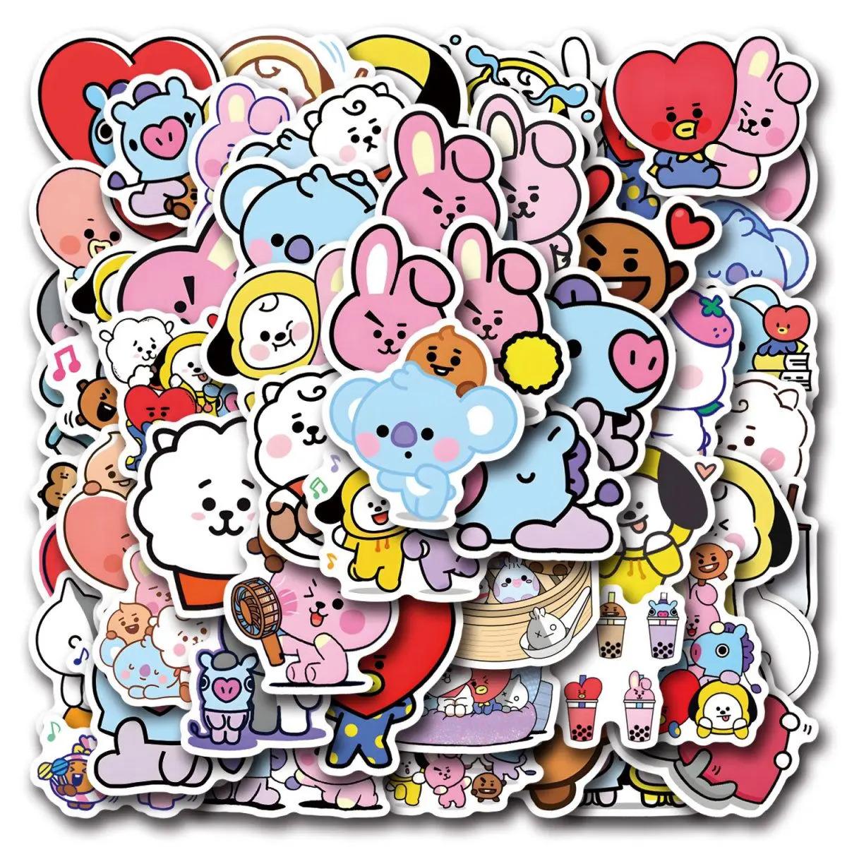 BT21 Chimmy Cooky Koya RJ Shooky Mang Stickers High Color Value Cartoon Printing Creative Handmade Ledger Decoration 50/82 Stickers