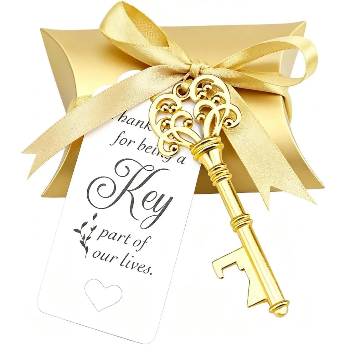 50 Sets  Key Bottle Openers, Wedding Favor Souvenir  for Guests with Escort Card Thank You Tag Pillow Box and Satin Ribbon ()