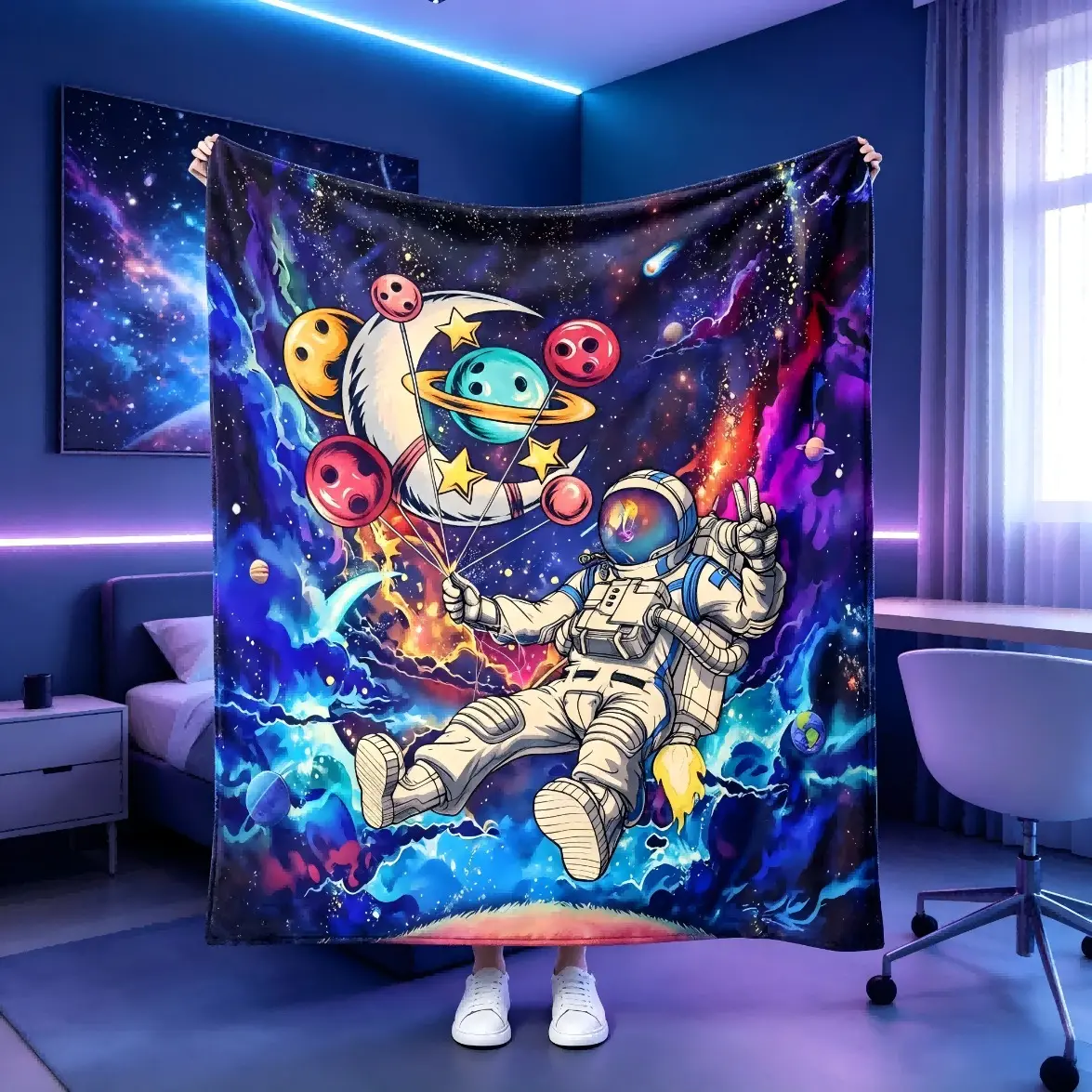 Funny Space Astronaut Flannel Throw Blanket Soft Plush Flannel Blanket Cozy Nap Blanket For Sofa Bed Couch Chair Dorm Home Decor Gift Birthday Christmas