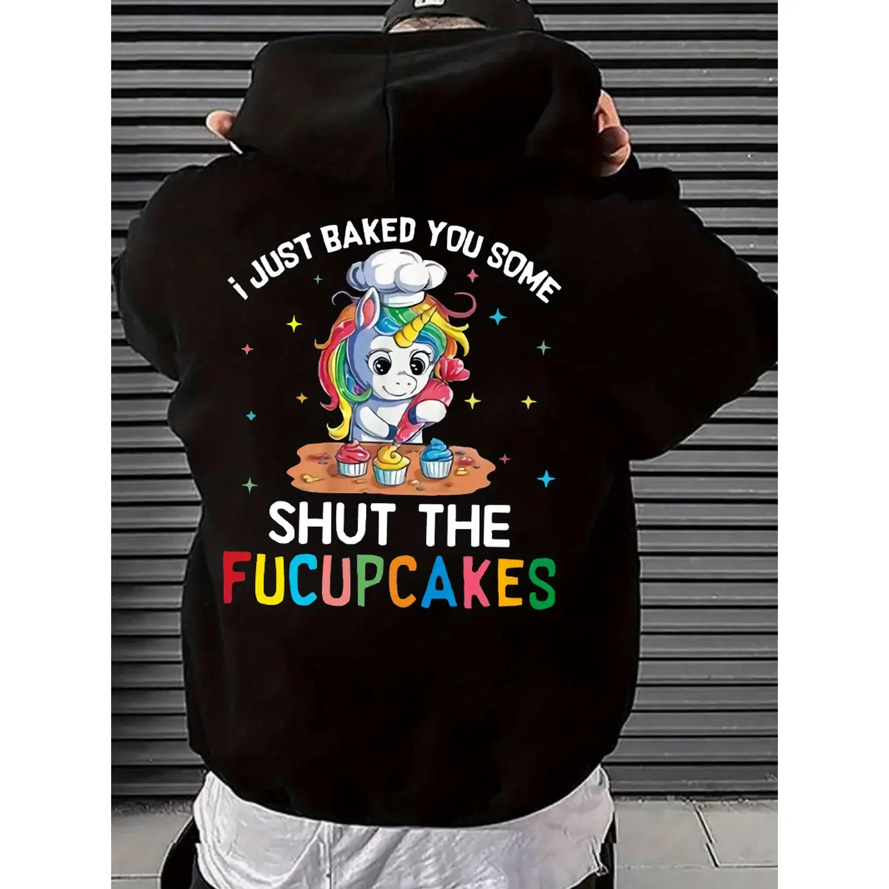 Funny Unicorn Cupcake Graphic Hoodie, I Just Baked You Some Humor Back‑Print Oversized Hooded Sweatshirt Men Women
