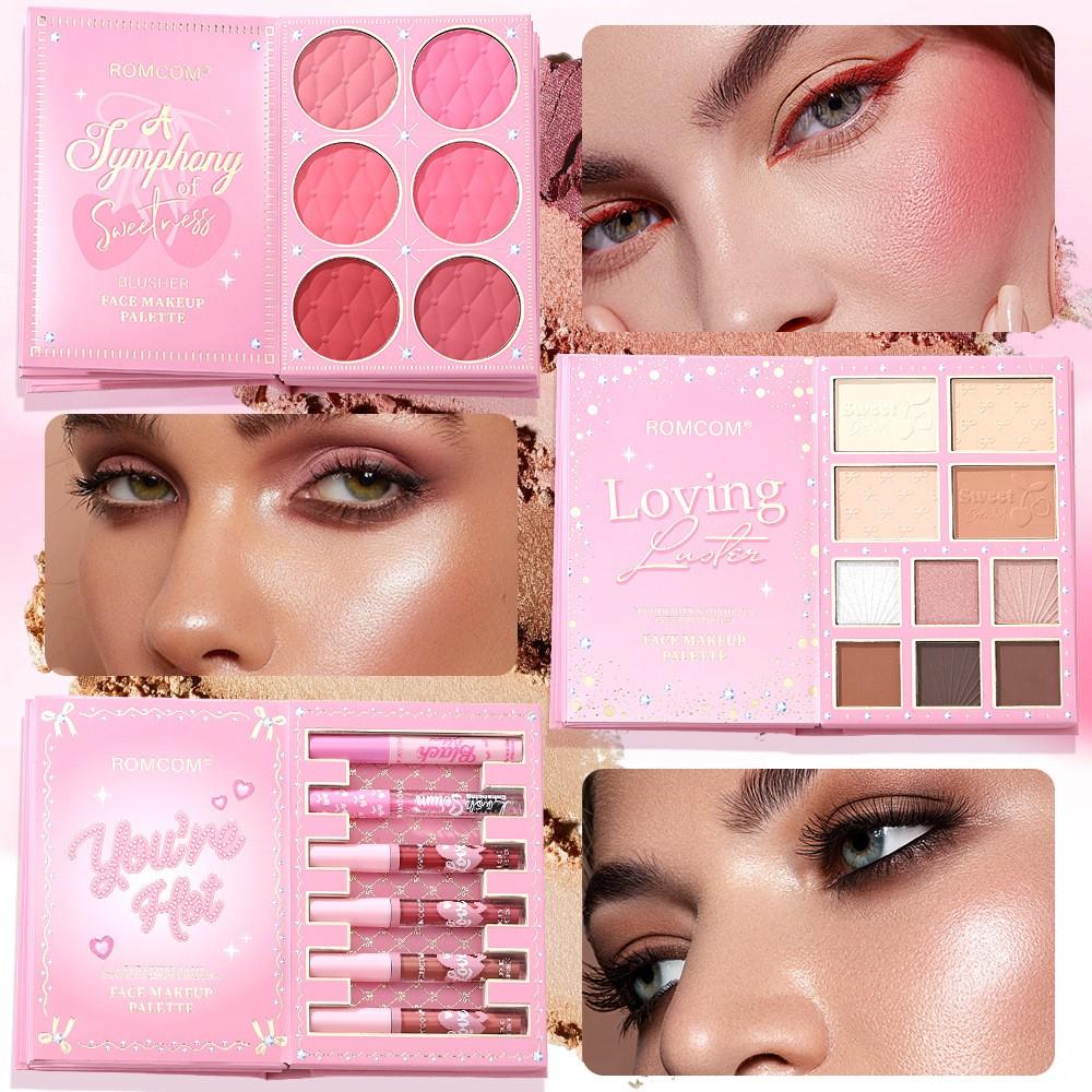 Book Style Makeup Palette Set, Eyeshadow Blush Highlight & Liquid Lipsticks, Portable Full Face Cosmetic Kit, Ideal Gift for Ladies, Makeup Sets