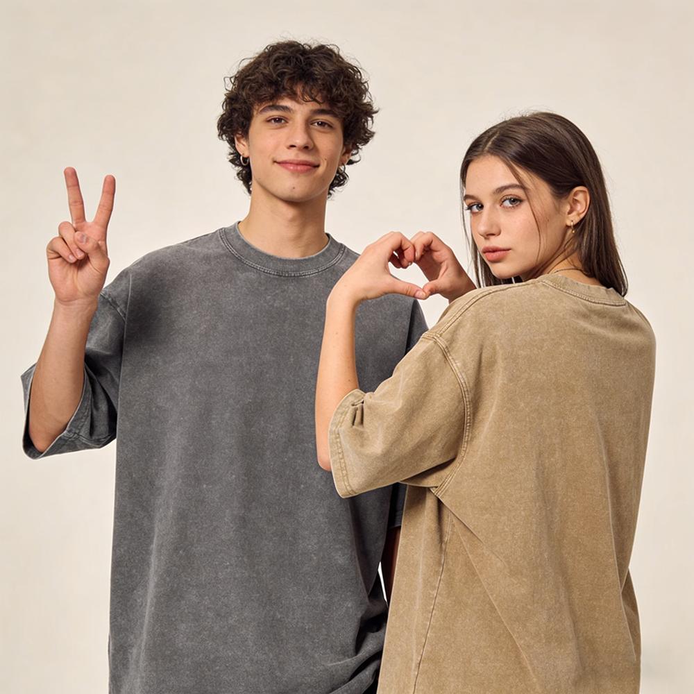 Unisex 1/3 Pack 100% Cotton Crew Neck T-Shirts, Heavyweight Short Sleeve Vintage Acid Wash Basic Tees, Casual Streetwear Tops for Men & Women