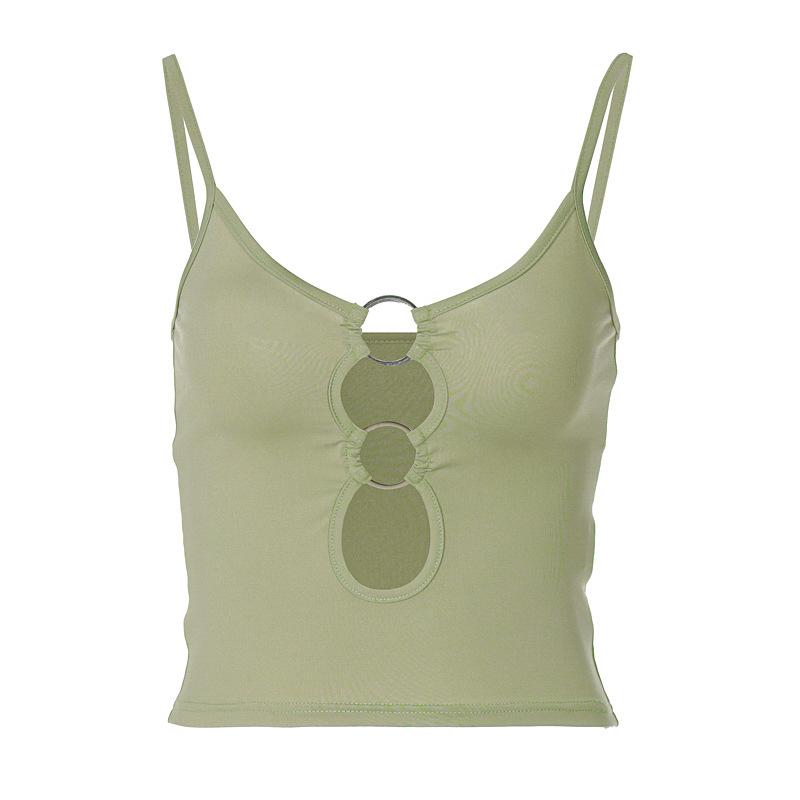 Women's Plain Cut Out O-ring Crop Cami Top, Casual Backless Top, Womenswear Streetwear Solid Adjustable Spaghetti Strap Sleeveless Backless Top for Nightclub Music Festival, Ladies Clothes for Summer, Valentine's Day Gift for Girl