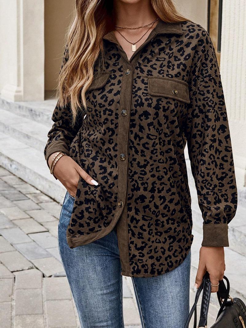 Women's Leopard Print Lapel Jacket, Vintage and Unique Style, Perfect for Daily Shopping, Coffee Dates, Casual Wear