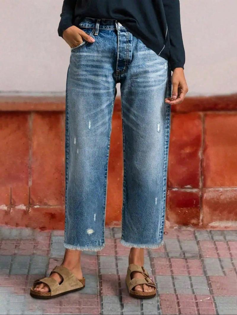 Women's Loose-Fit Denim Jeans, Casual Straight Leg Pants, All-Season Wearable, Bottoms Perfect for Dating & Outdoor Activities