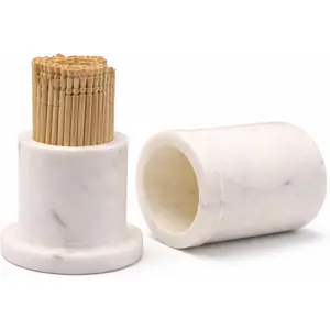 White Marble Toothpick Stick Holder with Lid | Tooth pick Dispenser For Kitchen, Dining Table | For Home, Restaurant | Toothpick Case Stand 3.25 X 2 (Inches) | White