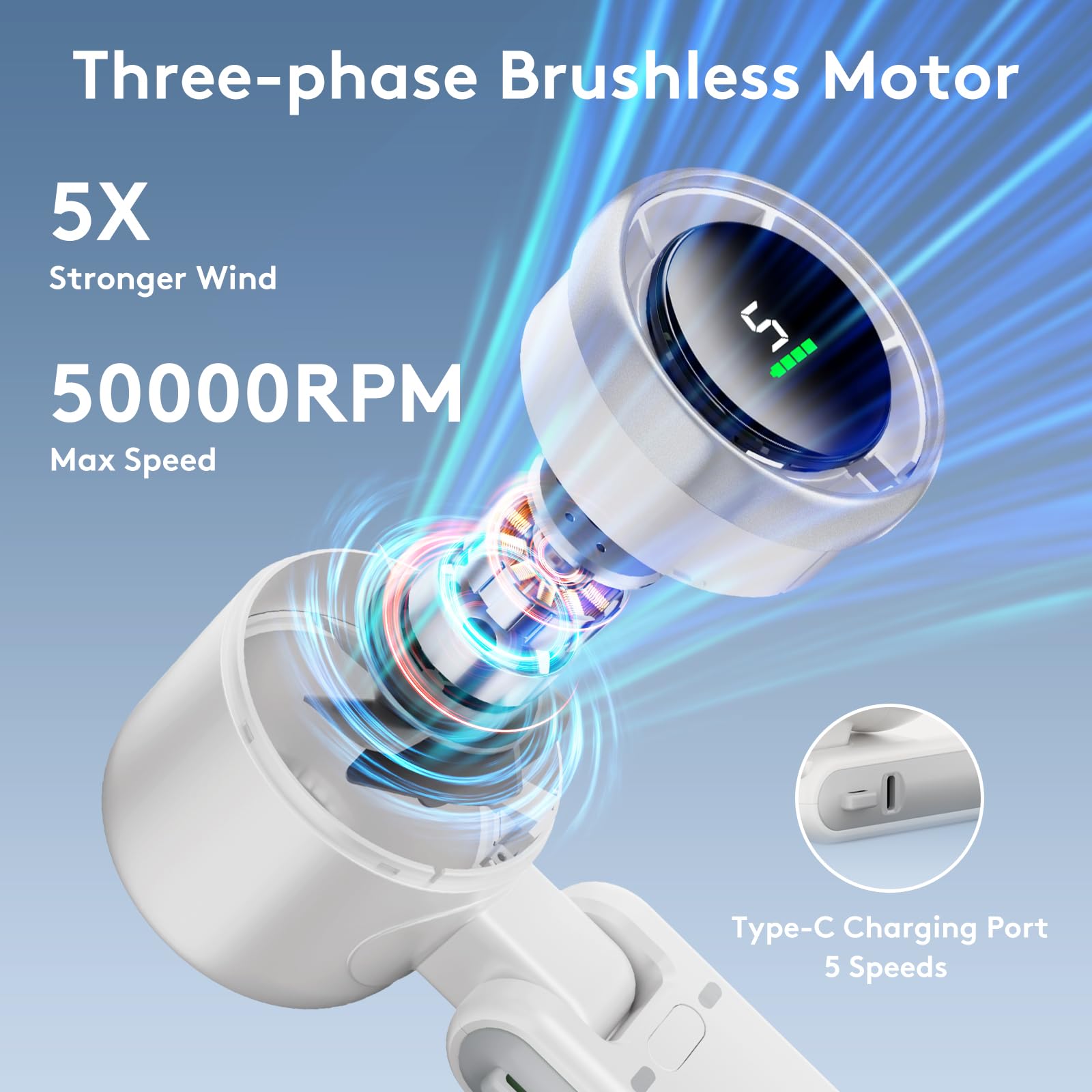 Portable 3-in-1 Turbo Mini Fan - 180° Foldable Handheld Fan with 3600mAh Battery & LED Display, 5 Speed Settings - Personal Cooling Fan for Travel, Outdoor, Home Use Portable 3-in-1 Turbo Mini Fan - 180° Foldable Handheld Fan with 3600mAh Battery & LED Display, 5 Speed Settings - Personal Cooling Fan for Travel, Outdoor, Home Use