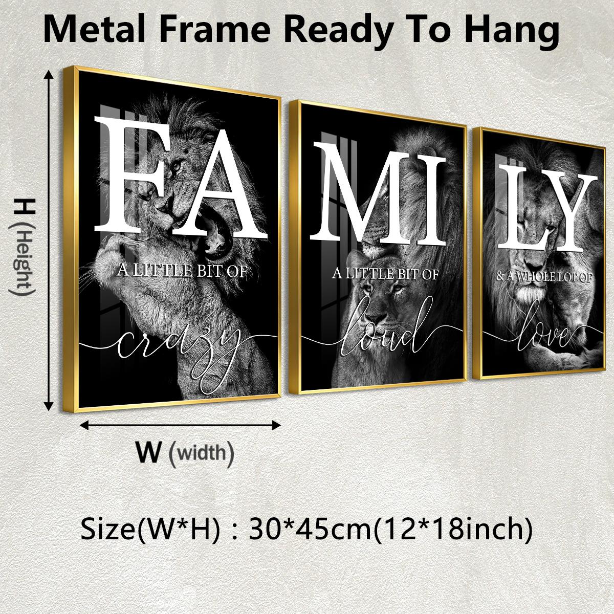 3 Counts Aluminum Alloy Framed Painting, Family Lion Wall Art Black And White Animal Poster, Home Decoration For Living Room, Bedroom, Office, Restaurant, Hallway Wall Decor, Odorless Print Artwork, Luxury Perfect Gift For Friends And Family