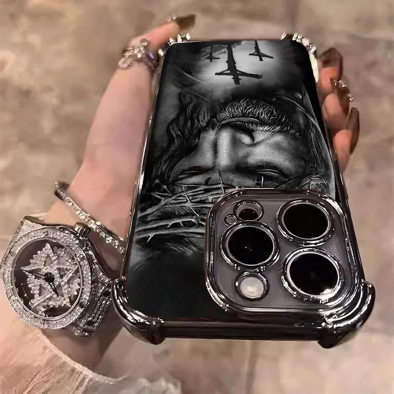 Jesus Clear Protective Four Comers Air Cushion Anti-drop CellPhone Case Clear BracketPhone Case for iPhone 16 15 14 13 12 Pro Max 15 14 Plus Four Corners Cases #IPYS6