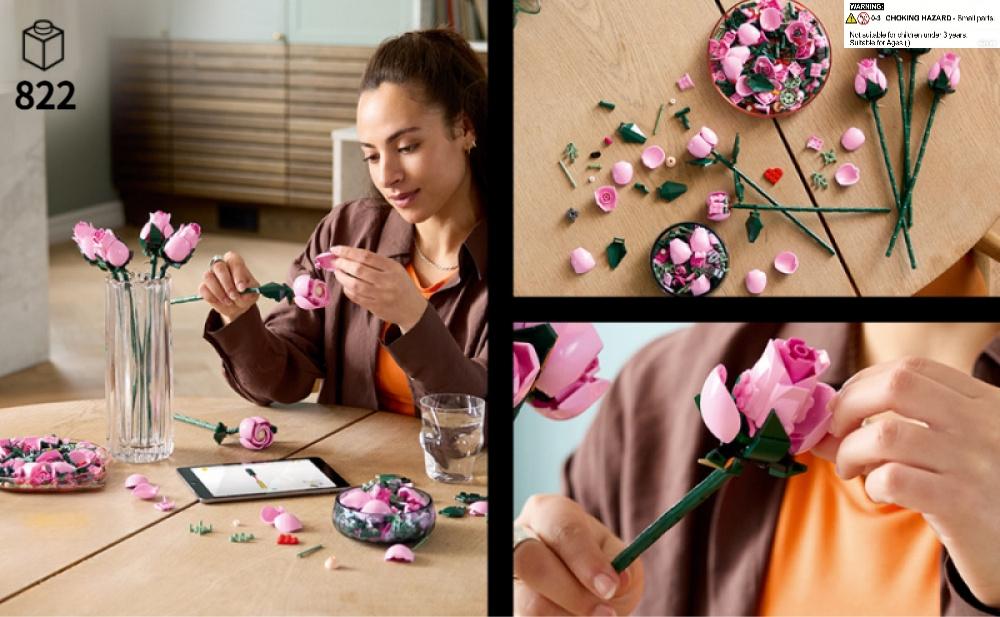 Flower Building Blocks Rose Bouquet Building Kit Artificial Flowers Building Set Botanical Collection Building Blocks Home Decor Flower Brick Set 822PCS Pink Roses Bouquet Building Blocks Set Valentine's Day Gift, Mother's Day Gift, Birthday Gift for Her,
