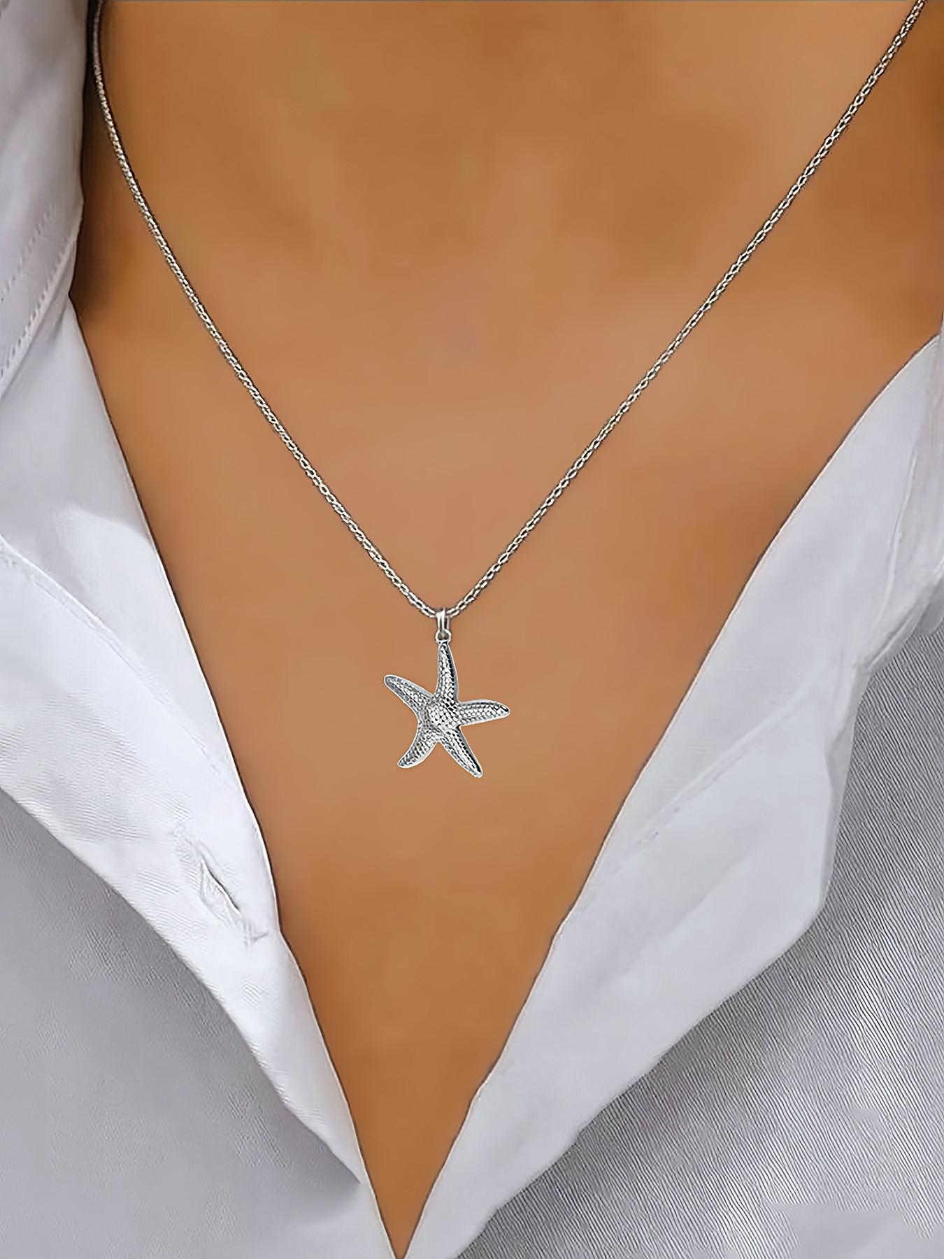 Ocean Theme Starfish Pendant Necklace for Women, Stainless Steel, Fashion Luxury Elegant Accessory, Beach Style Jewelry, Perfect Gift