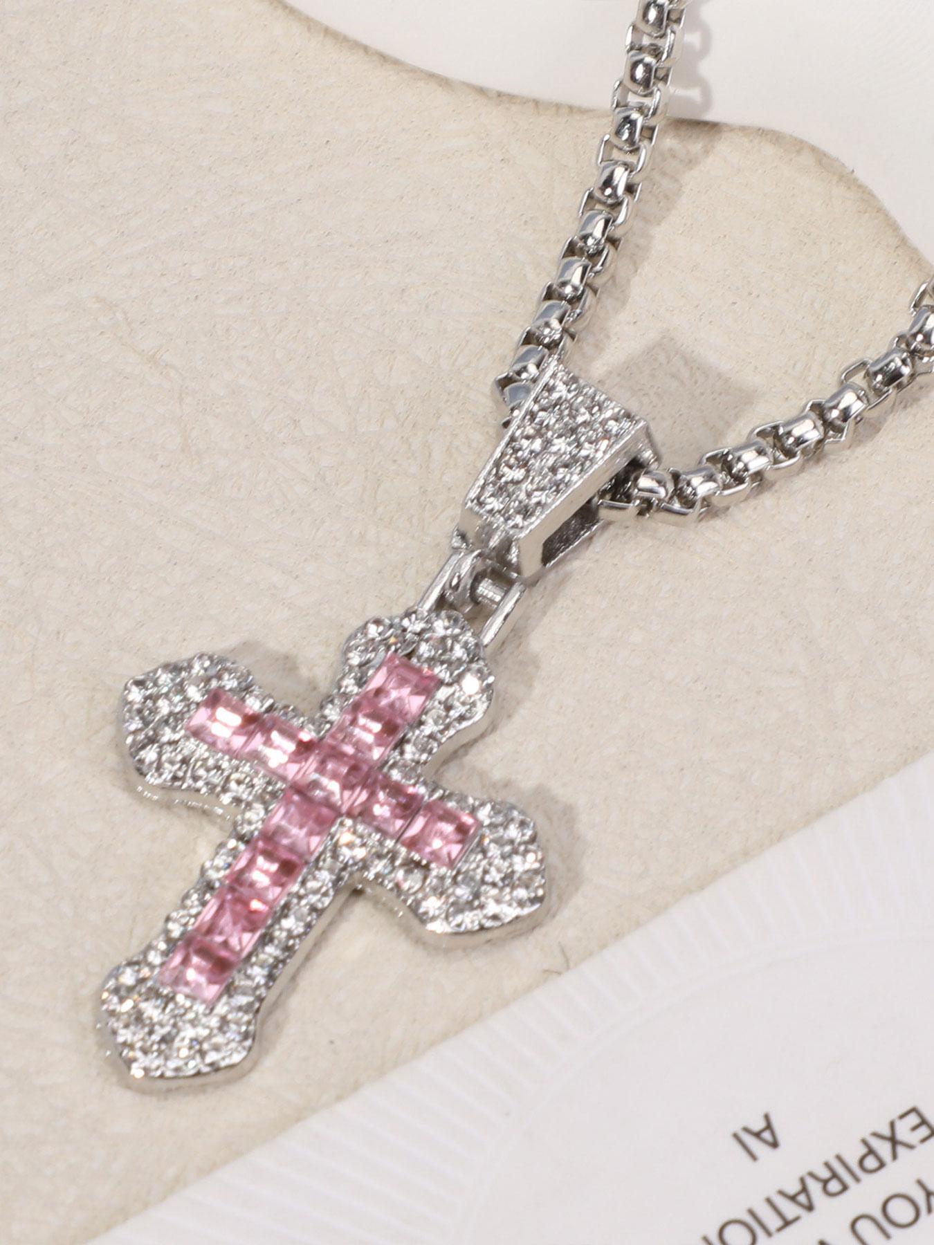 Cross Necklace Hip Hop Style Zircon Pendant Jewelry, Titanium Steel Versatile Chain, Full Diamond Inlay, Multi-Color Options, Fade-Resistant