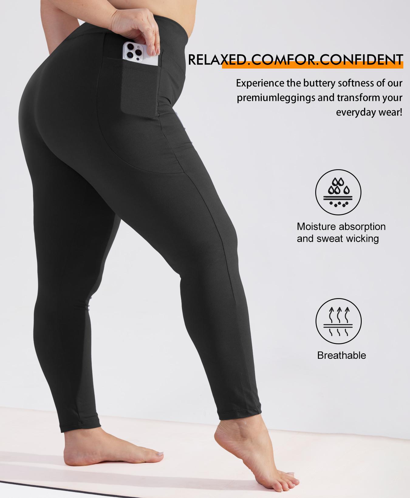Plus Size Solid High Waisted Pocket Leggings with Pockets, High Stretch Four-Way Stretch, All-Day Comfort Fit for Any Occasion, Fashionable Versatile Leggings