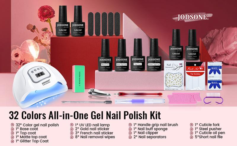 JODSONE Gel Nail Polish Kit with UV Light 32 Colors Gel Polish Nail Kit Soak Off Gel Nail Set Manicure Tools Nail Gel Kit Gifts for Women