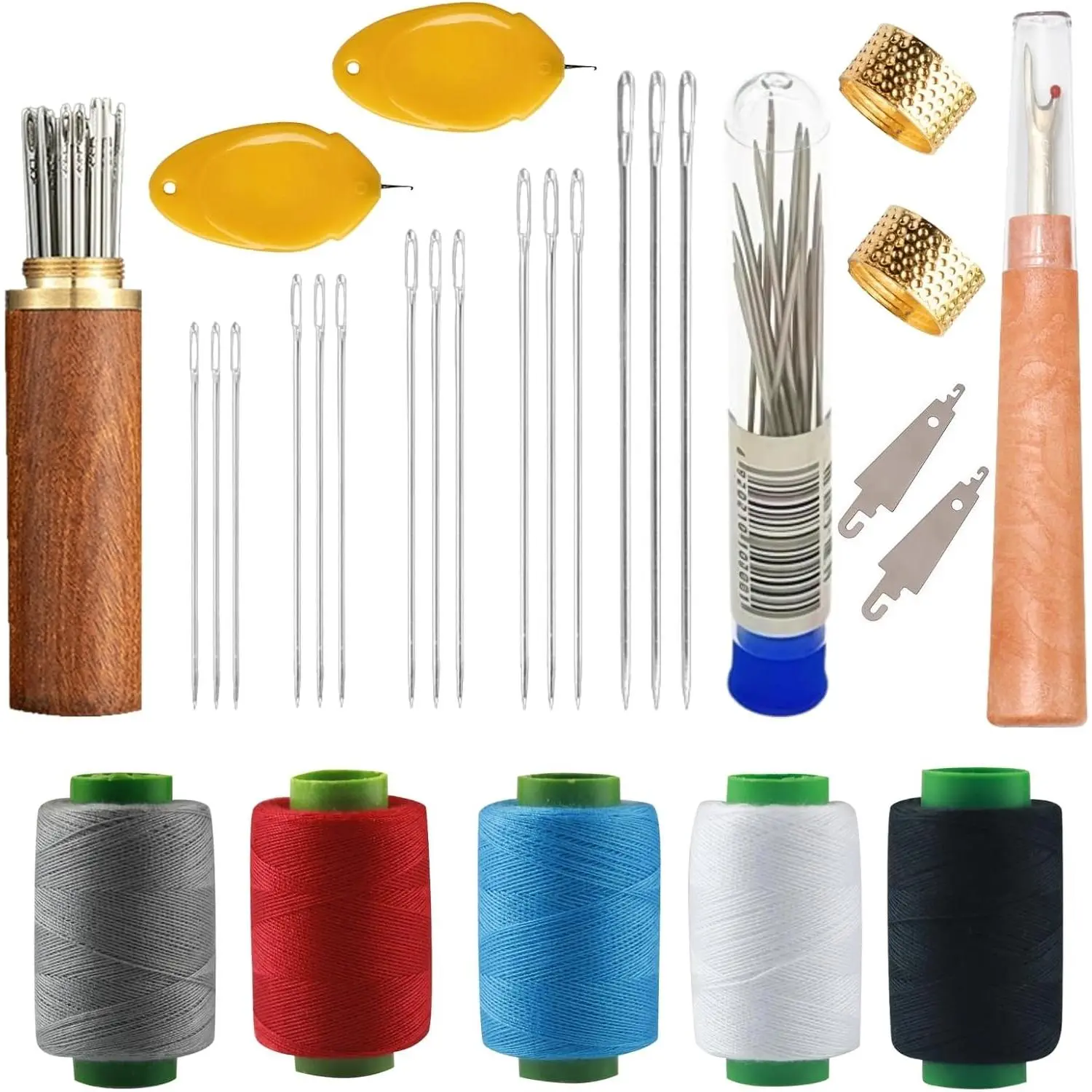 Big Eye Steel Sewing  Kit, 45 count Sewing Kit with Wooden Sewing Case,  and Thread Kit, Stainless Steel Sewing  for Hand Sewing (45Pcs Kits #2)