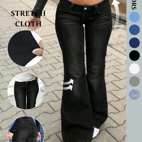NVFelix Women's Y2k Plain Color Flared Jean Pants, Slim Waist Design with Button Fly Closure Bootcut Jeans, Perfect for Casual Outfits and Street Style