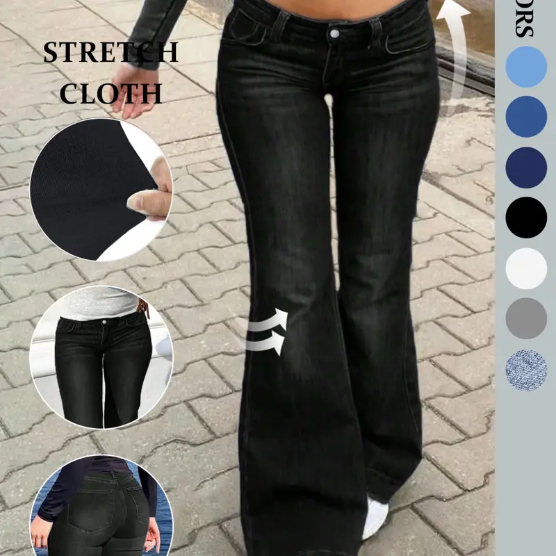 NVFelix Women's Y2k Plain Color Flared Jean Pants, Slim Waist Design with Button Fly Closure Bootcut Jeans, Perfect for Casual Outfits and Street Style