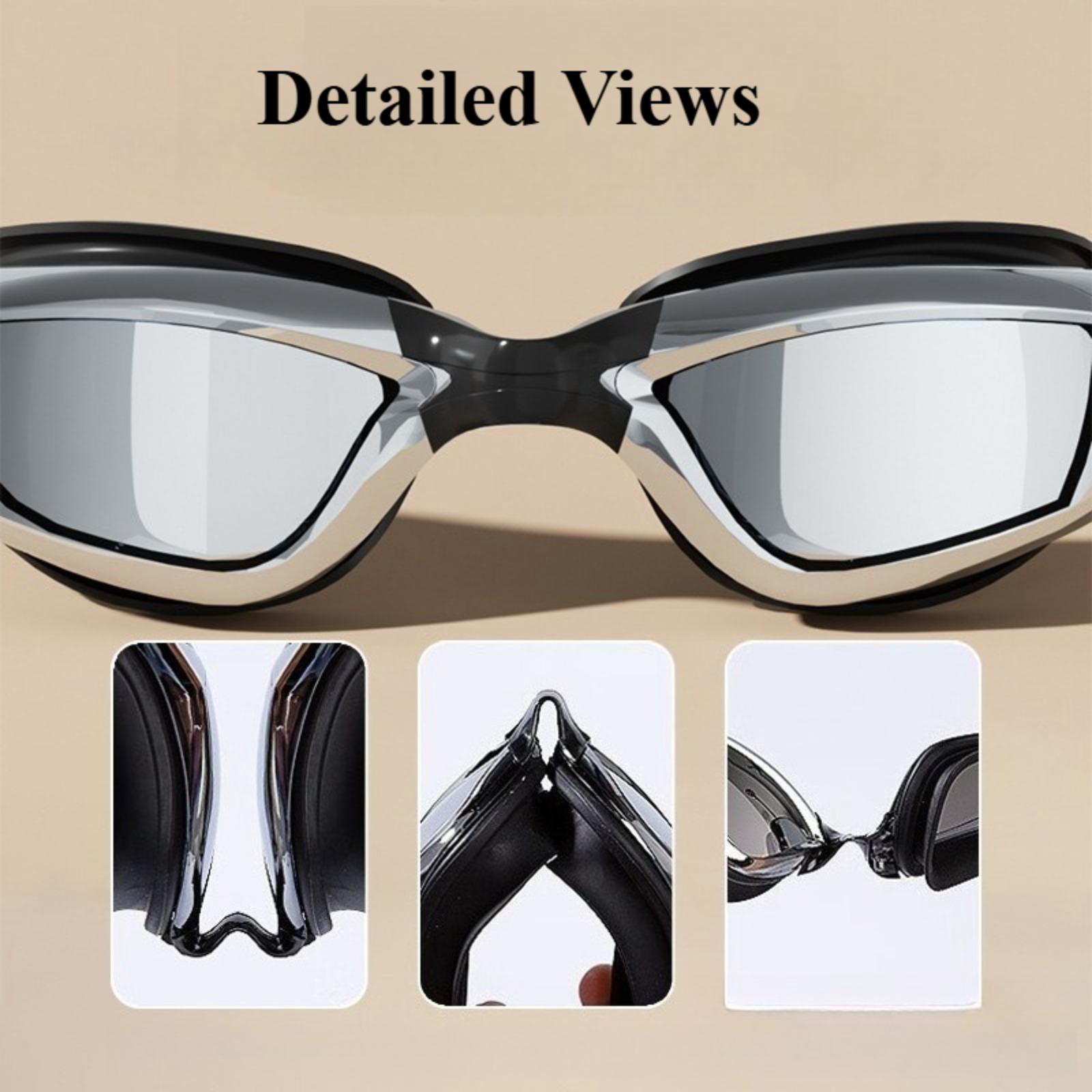 5-Piece Swim Goggle Set: HD, Waterproof, Anti-Fog Goggles with Large Frames, Electroplated Lenses, and Earplugs (Unisex)