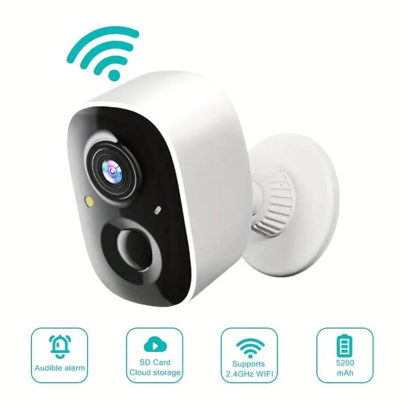 Wireless WiFi Security Camera, Battery Powered, 4000mah Capacity, Long Standby, Night Vision, Motion Detection, Home Monitoring for Seniors and Kids