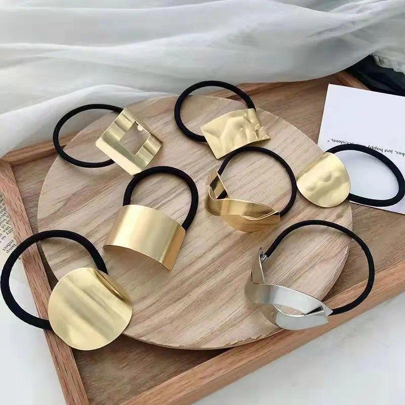 Simple Metal Fashion Elastic Hair Bands Lady Geometric Hollow Gold Headwear Hair Rope Ties Women Hair Accessories