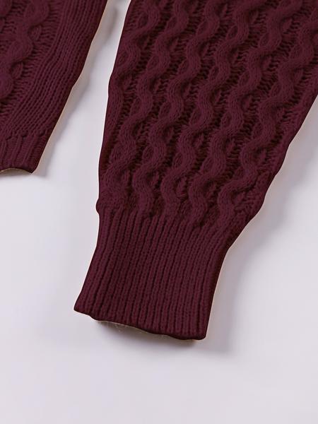 Women's Textured Curved Hem Cable Knit Sweater, Casual Long Sleeve Round Neck Jumper for Fall & Winter, Fashion Ladies' Knitwear for Daily Wear