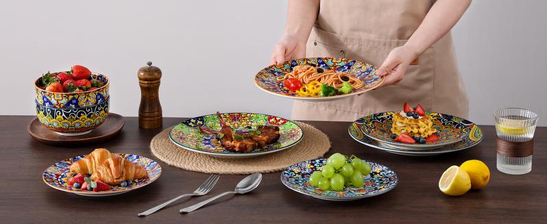 vancasso 12 Pieces Dinnerware Sets, Plates and Bowls Set, Porcelain Dishes Set for 4, Microwave and Dishwasher Safe, Scratch Resistant, Bohemian Style Dining Ware Service for 4, Series SIMI