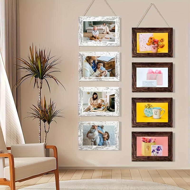 4-link wooden frame with glass - featuring a rotating plate, a 4x6 size photo display stand for collage, a hanging art wall tabletop display stand - for homnd - for home decoration, room aesthetic decoration - wedding, moving house, Christmas, Halloween