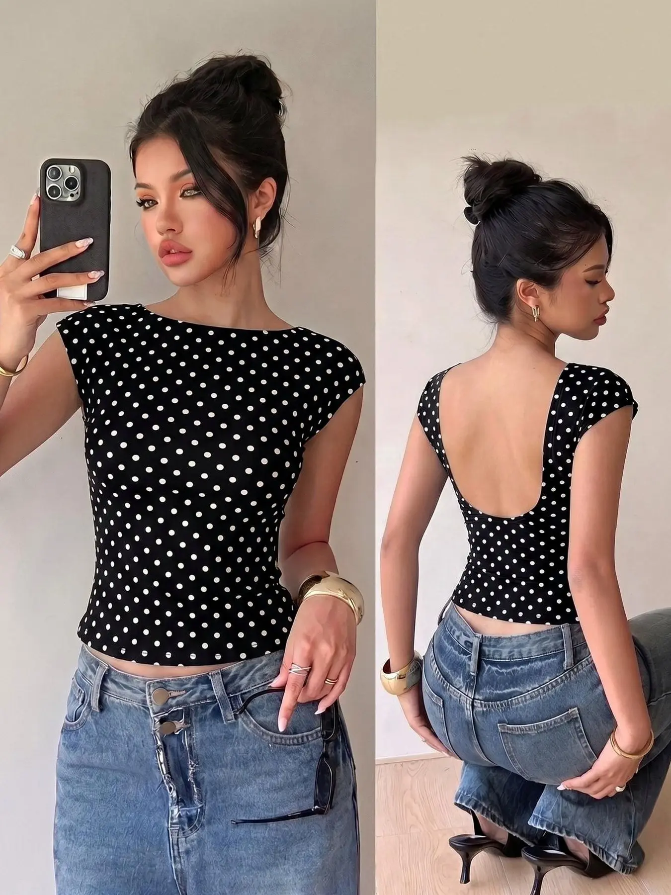 This Is A Trendy, Slimming, And Stylish T-Shirt For Ladies With A Backless, One-Neck, Short-Sleeved, And Form-Fitting Top For Dates And Outings