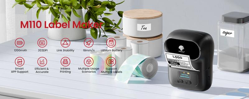Phomemo Label Printer M110 Barcode Label Maker Mini Bluetooth Thermal Label Printer Sticker Printer for Small Business, Home, Office, Logo, Address, Name Tag, Clothing, Organizing