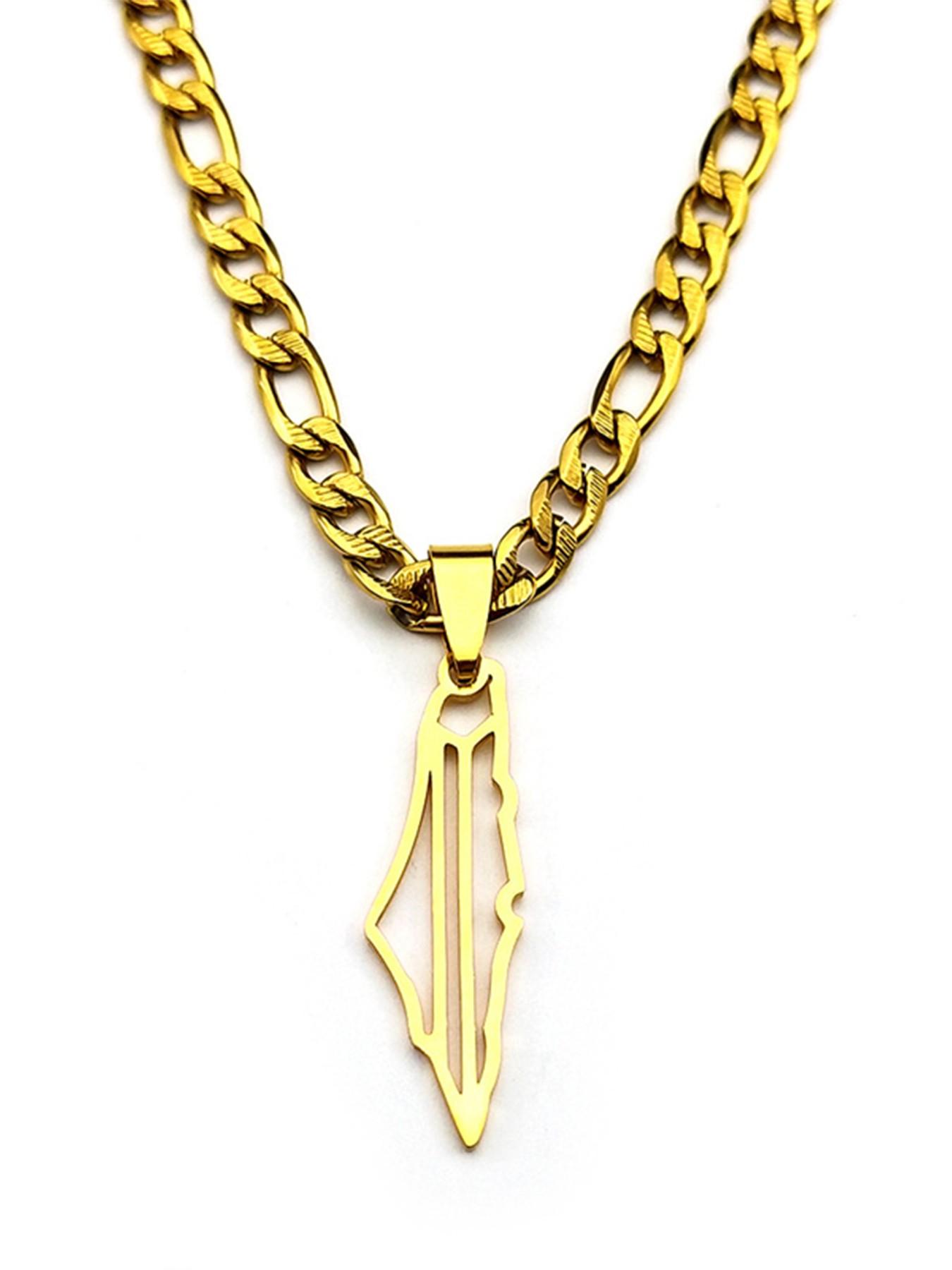 Israel Palestine Country Map Pendant Necklace Neck Chain for Women Men Stainless Steel Country Geography Gift
