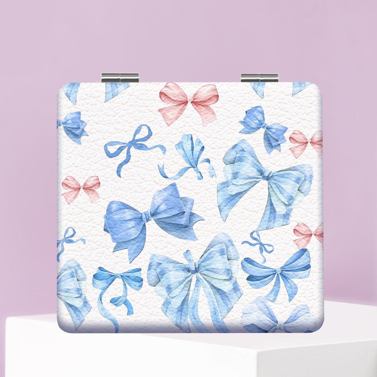 Bow & Cherry Pattern Makeup Mirror, 1 Count Foldable Handheld Travel Makeup Mirror, Portable Makeup Tool for Women & Girls, Daily Holiday Birthday Wedding Gift