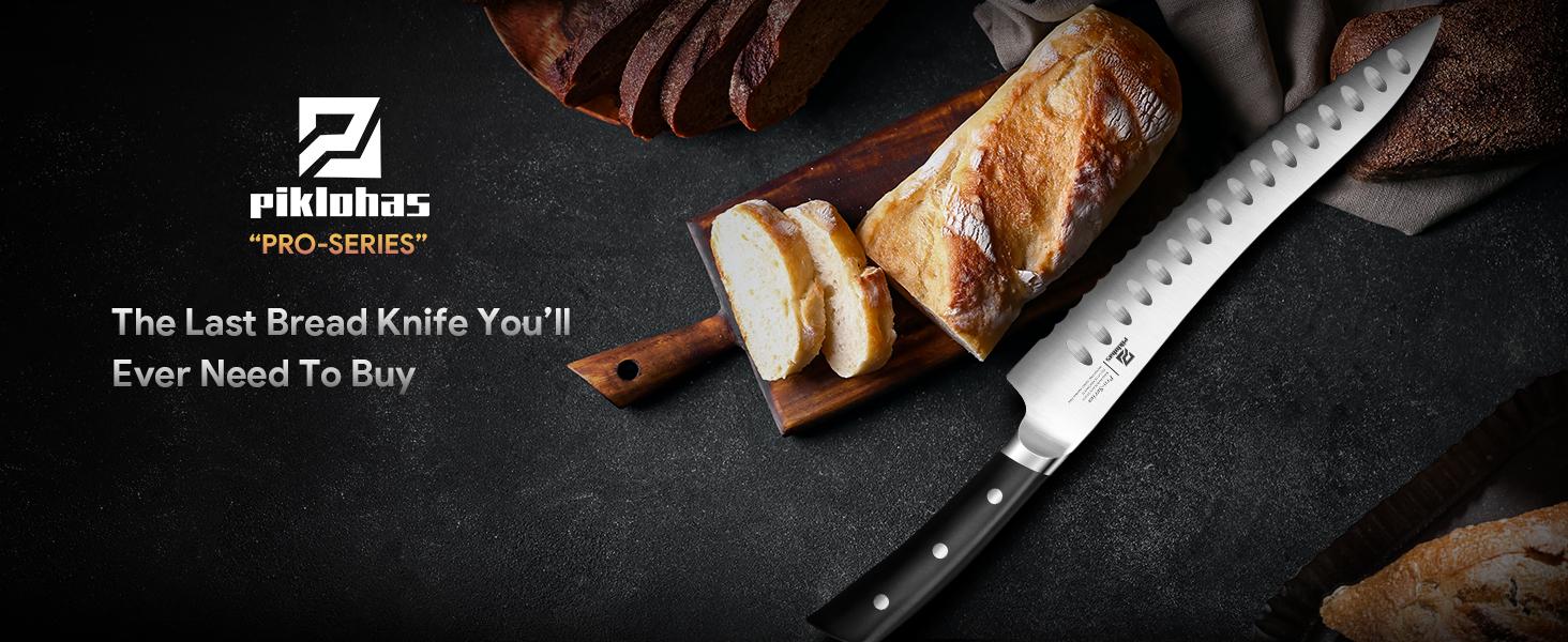 【TikTokShopJumpstart】Piklohas Resharpenable 8/10-inch Bread Knife, Multifunction Serrated Knife, German HC Stainless Steel Bread Cutting Knife with Innovative Wavy Edge for Efficient Slicing, Razor Sharp for Homemade Bread Valentines Day Gift