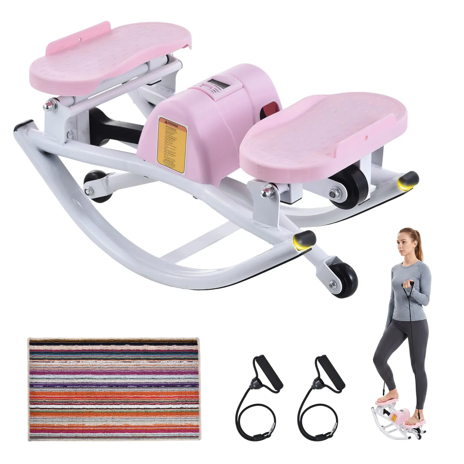 Rock Stepper 250 Lbs Loading Capacity Workout Equipment Digital Monitor Home Stair Stepper with Resistance Bands for Home Gym Apartment Office Body Training